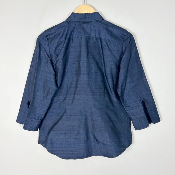 Lauren Ralph Lauren Navy Blue Silk Button Down Shirt Classic Size 4 Women's - Picture 2 of 3